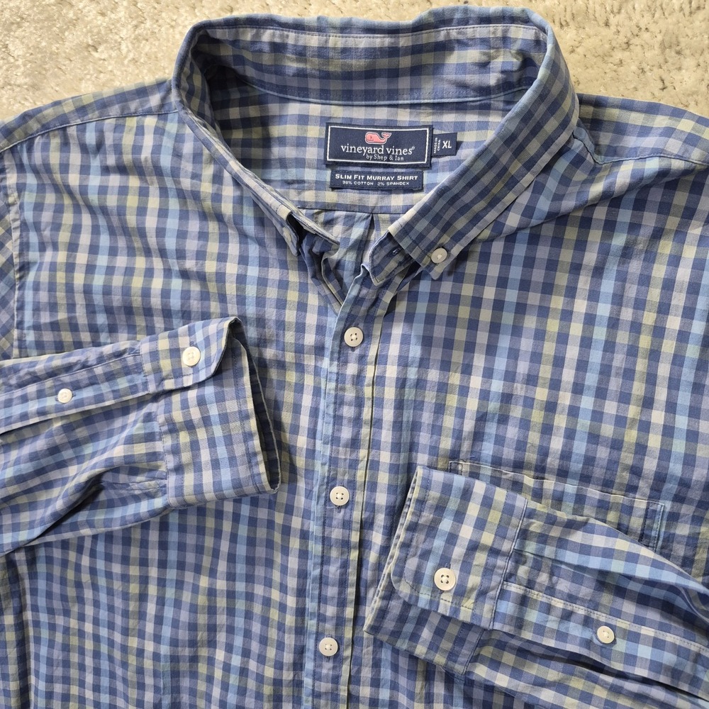 Vineyard Vines Shirt Mens XL Button Down Slim Murray Blue Gingham Check Preppy